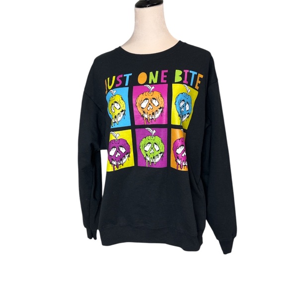Evil Queen Disney Parks Poison Apple Sweatshirt Just One Bite Neon Adult M - Picture 1 of 5